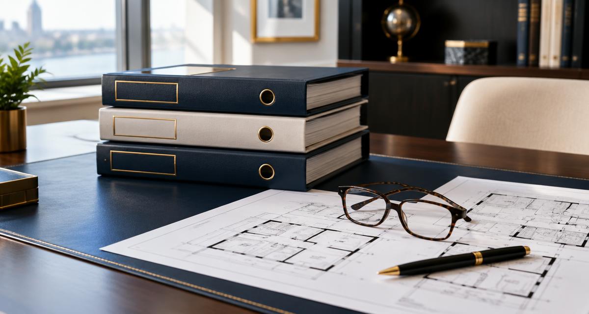 Due diligence binders and floor plans on a desk