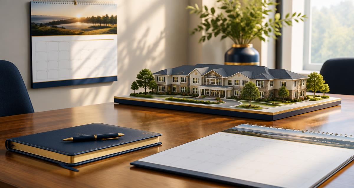 Model of a residential care building on a conference table